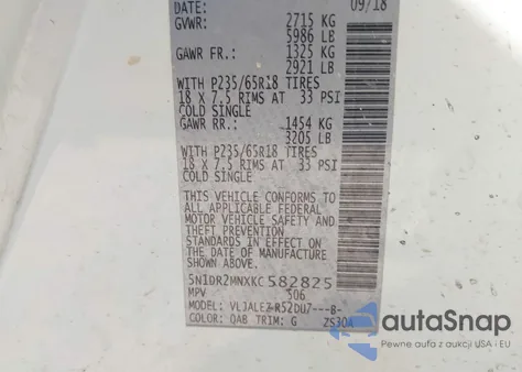 2019 Nissan Pathfinder Sv z USA, uszkodzony, nr VIN 5N1DR2MNXKC582825